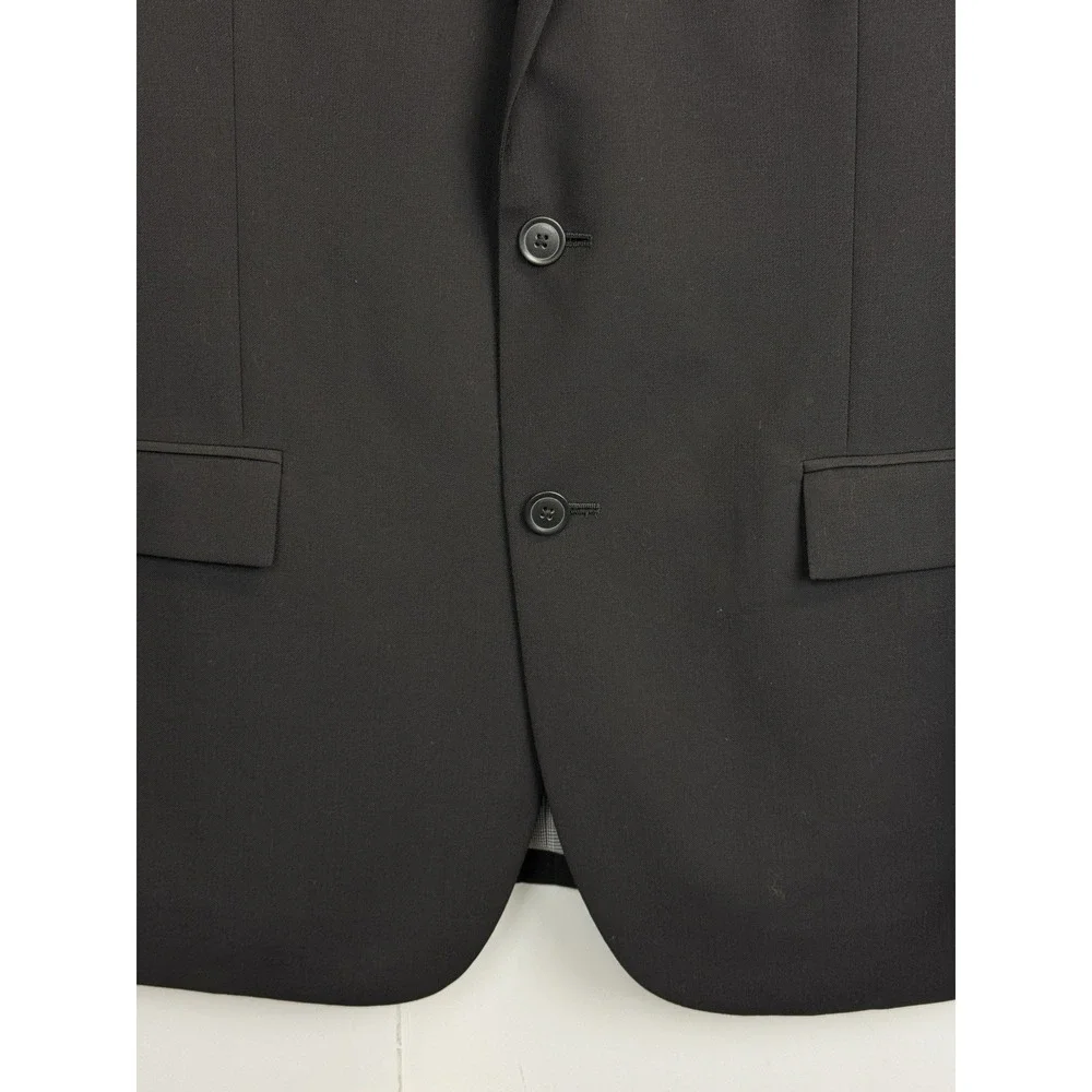 Egara Mens‎ 42L Black 100% Wool Blazer Slim Fit Classic Suit Jacket Sport Coat
